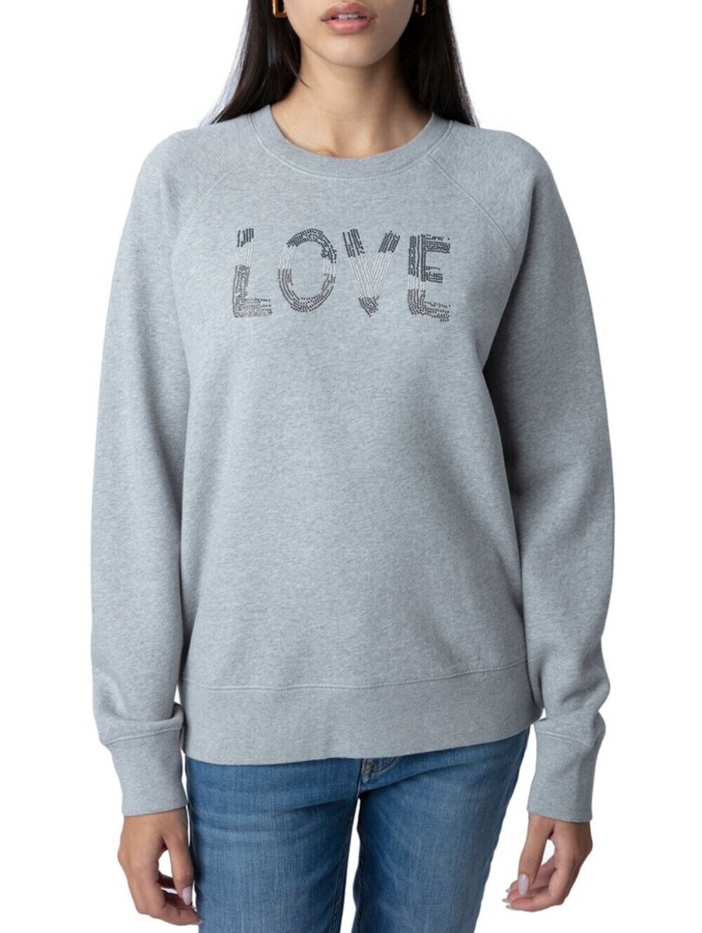 ZADIG & VOLTAIRE Gradient Love Strass Sweatshirt Size S In Grey